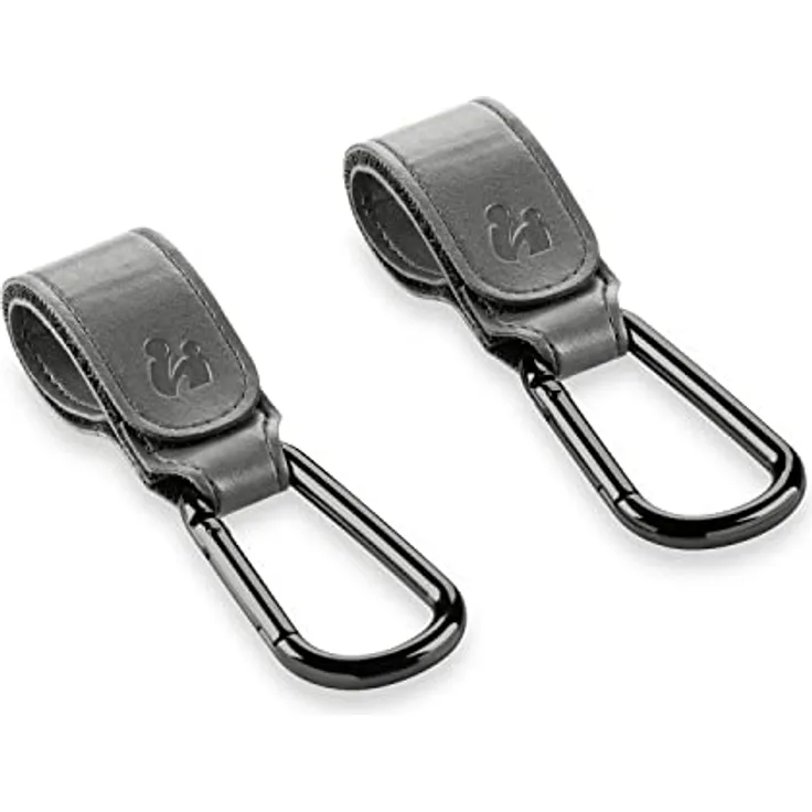 Hauck Kinderwagen Haken für Wickeltaschen - Rucksack Halterung Leder Style, Taschenhalter, Buggy Karabiner, Universale Passform, 2er Packung (Grey)