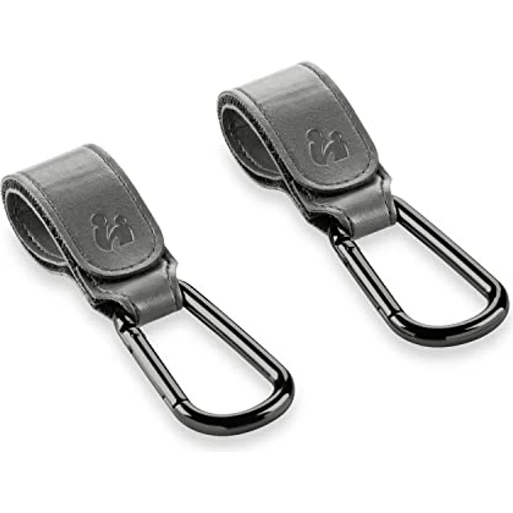 Hauck Kinderwagen Haken für Wickeltaschen - Rucksack Halterung Leder Style, Taschenhalter, Buggy Karabiner, Universale Passform, 2er Packung (Grey) – Bild 1