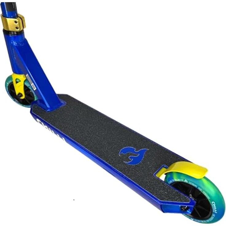 Chilli Pro Scooter Jumpstart S, Stunt-Scooter 71 cm, transparent Blau / Gelb, leicht und stabil für Einsteiger – Bild 6