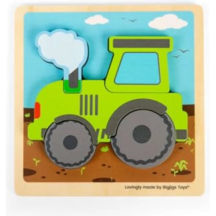 Bigjigs - Wooden Puzzle Tractor mit 5 herausnehmbaren Formen, Holz, bunt, geeignet für Kinder ab 12 Monaten – Bild 3