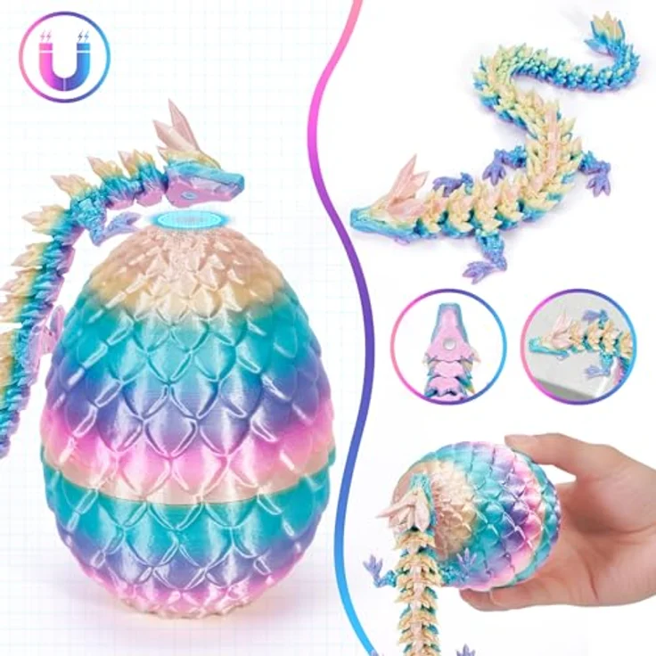 HIMS 3D Gedrucktes Drachenei mit beweglichem Kristalldrache, 11 cm hoch, umweltfreundlich und farbecht, für Heim und Büro – Bild 2