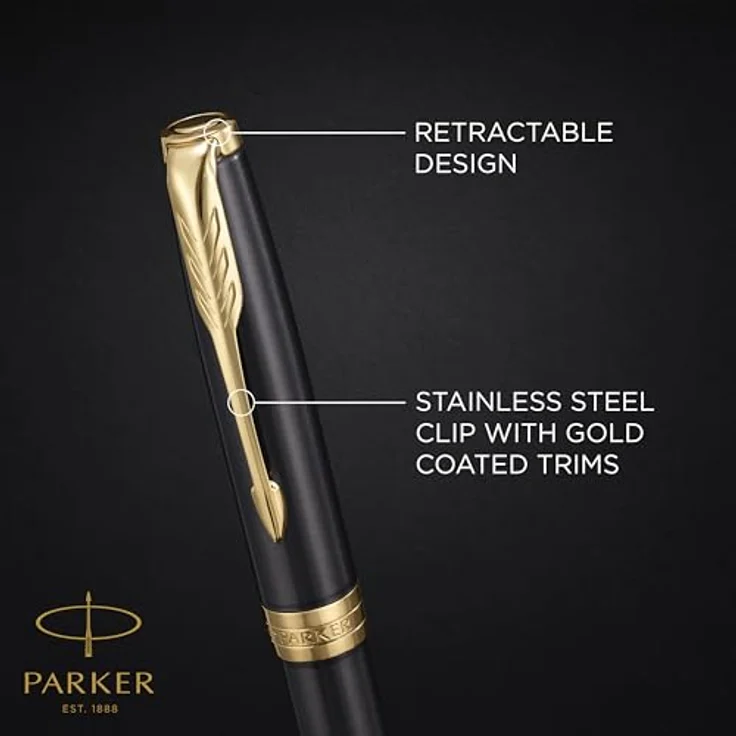 Parker Pen SONNET Kugelschreiber, elegantes Design mit grauem Lack und goldener PVD-Beschichtung – Bild 4