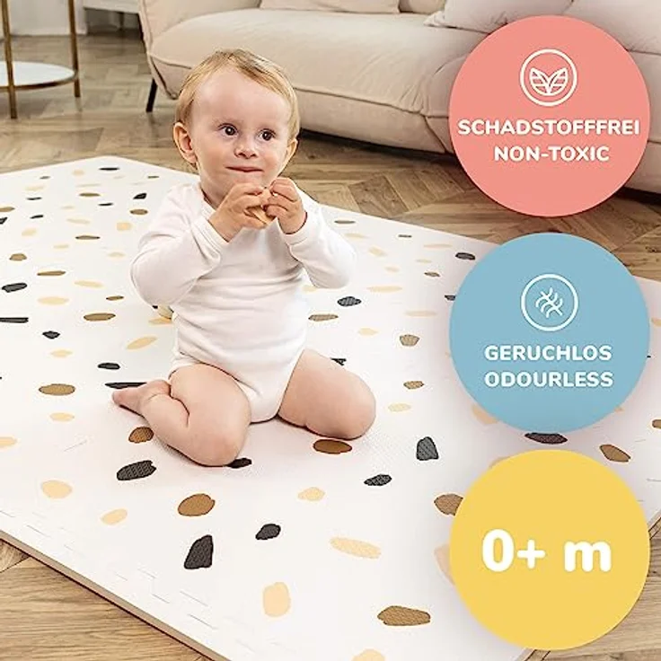 Hakuna Matte große Puzzlematte für Babys 1,8x1,2m – 6 XXL-Platten 60x60cm mit Konfetti-Motiven – 20% dickere Spielmatte in Einer recycelbaren Verpackung – schadstofffreie, geruchlose Krabbelmatte – Bild 5