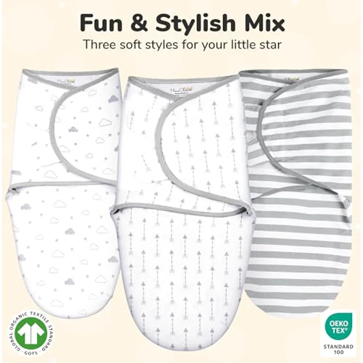 Mama Cheetah Pucksack Baby, verstellbare Wickeldecke aus 100% Bio-Baumwolle für Frühchen bis 3.2 kg, 3er-Pack Swaddle Decke – Bild 3