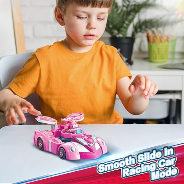Super Wings Super Robot Suit Dizzy, verwandelbare Spiel-Figur, 2-in-1 Roboter Anzug und Super Auto, ca. 18 cm groß, pink, für Kinder ab 3 Jahren – Bild 5