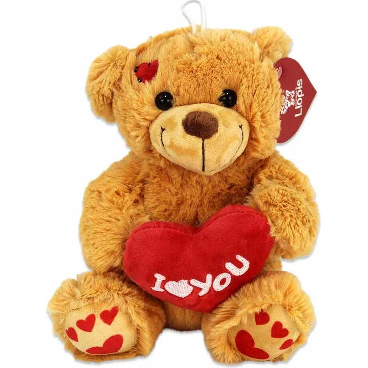 BEMIRO Teddy Bär mit Herz - ca. 25 cm, sitzt von alleine, rot-weiß
