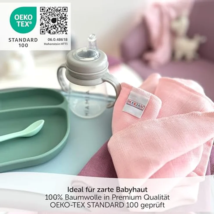 MAKIAN Mullwindeln 9er Pack, 40x40 cm, Oeko-TEX® Standard 100 geprüft, 4-lagige Stoffwindeln in Premium Qualität - Orchidee/Puder/Weiß – Bild 5