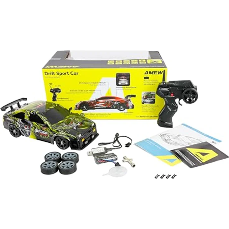 Amewi RC Drift Sport S12 4WD 1:16 RTR, ferngesteuertes Sportauto mit Raucheffekt und LED-Beleuchtung, grün – Bild 2