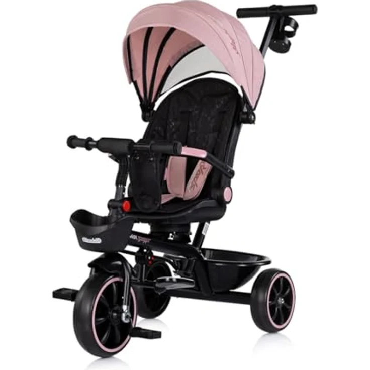 Chipolino Tricycle Max Sport 2 in 1, Dreirad mit 360° drehbarem Sitz, Becherhalter und klappbarem Verdeck, rosa schwarz – Bild 2