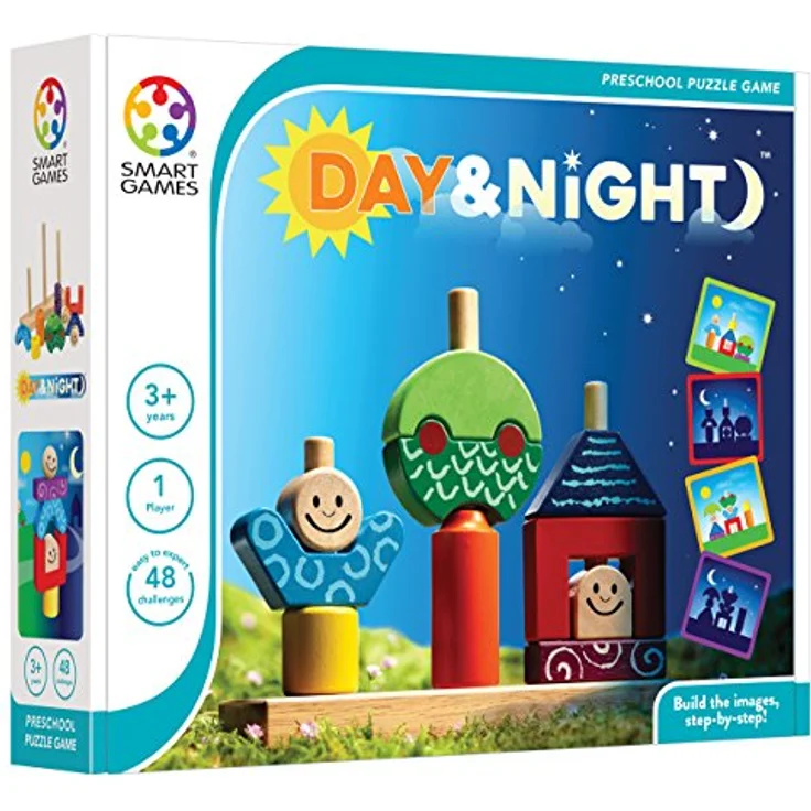 SMART Toys & Games SmartGames Day & Night, Brettspiel zur Förderung von Farben, Formen und Silhouetten, Mehrfarbig, ab 3 Jahren – Bild 1