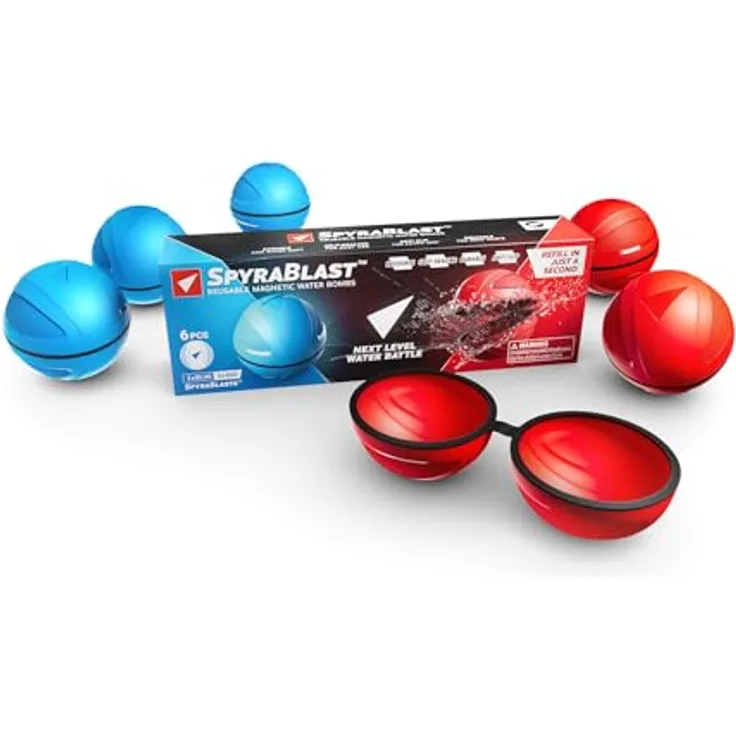 SPYRA SpyraBlast Wiederverwendbare Wasserballons -6 STK Langlebige, magnetische, weiche Silikon, selbstdichtend schnell nachfüllbare Wasserbomben, Team Rot/Blau