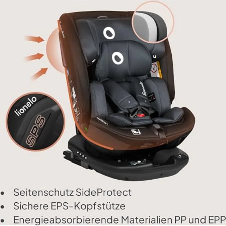 lionelo Autokindersitz Bastiaan RWF i-Size, 4 Sitze in 1/360' drehbare Basis / ISOFIX / Top-Tether, blau – Bild 5