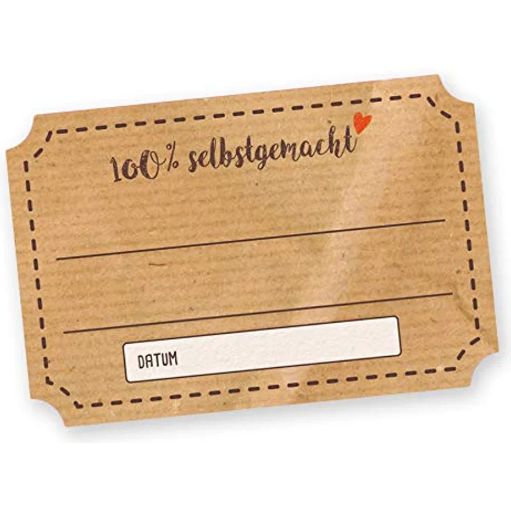 itenga Marmeladenetiketten 50er Set "100% selbstgemacht", selbstklebende Haftpapier-Sticker, 6,0 x 4,0 cm, vorgestanzt für Einmachgläser und Geschenke
