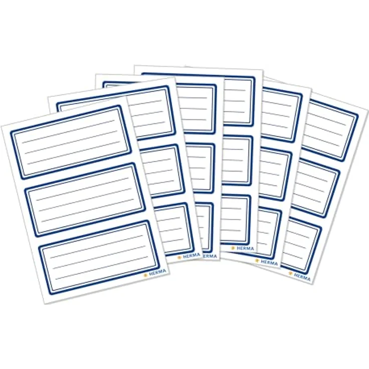 HERMA 5798 Buchetiketten, 18 selbstklebende Beschriftungsaufkleber mit neutralem blauen Rand, liniert, 76 x 35 mm, ideal für Schule und Schulzubehör, weiß – Bild 1