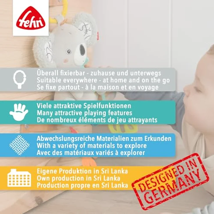 Fehn Greifspielzeug fehnNATUR, Activity-Schaf mit Geräuschen und Anhängern aus Bio-Baumwolle, zur Befestigung an Kinderwagen, Babyschale oder Bett – Bild 7