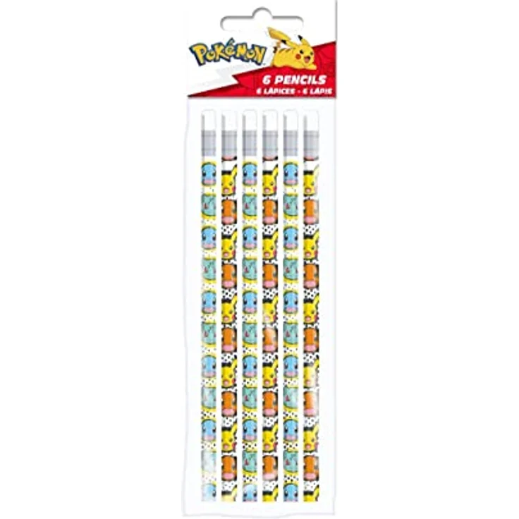 Pokémon CYP- Set mit 6 Bleistiften und Radiergummis, hochwertiges Holz, langlebig, GS-604-PK – Bild 1