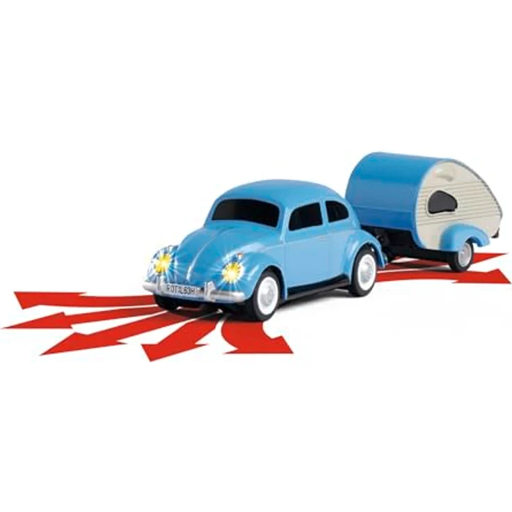 Carson 500504148 1:87 VW Beetle mit Anhänger 2.4G 100% RTR - Fahrfertiges Modell, RC Auto, H0 Auto,RC Modell,Diorama Fahrzeug - Detailgetreu lackiert, störungsfreie 2,4GHz Fernsteueranlage, LED Beleuchtung, hochwertige Qualität – Bild 3