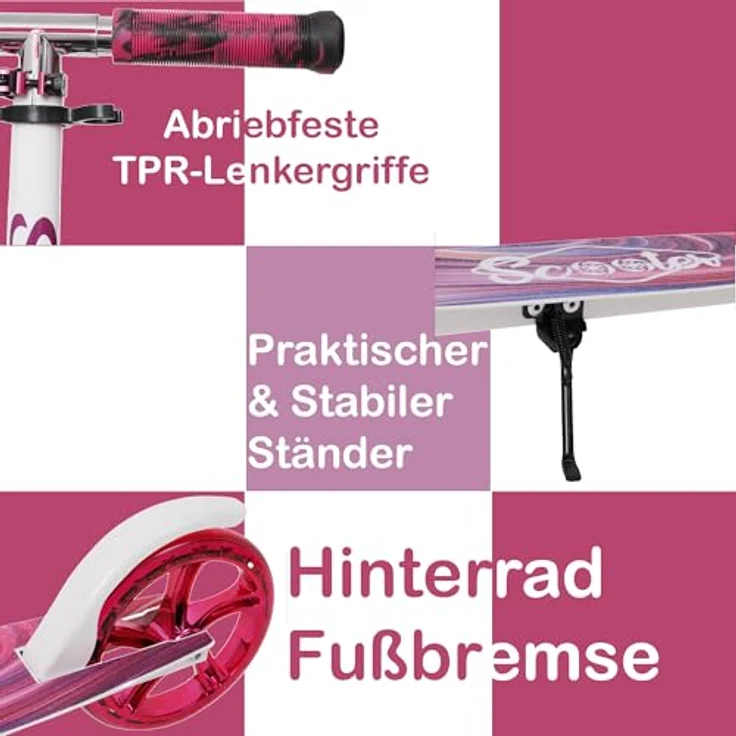 Europebazar Habib Cityroller mit XXL Glanz-Rädern, klappbar, höhenverstellbar bis 100kg, pink – Bild 3