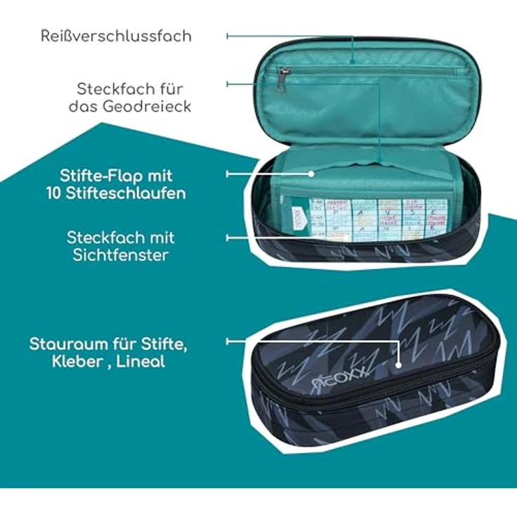 neoxx Jump Schlamperbox Stormchaser, Schlamperbox aus recycelten PET-Flaschen mit Hauptfach und Reißverschluss, 10 Stifteschlaufen, Sichtfenster für Schulbedarf – Bild 5