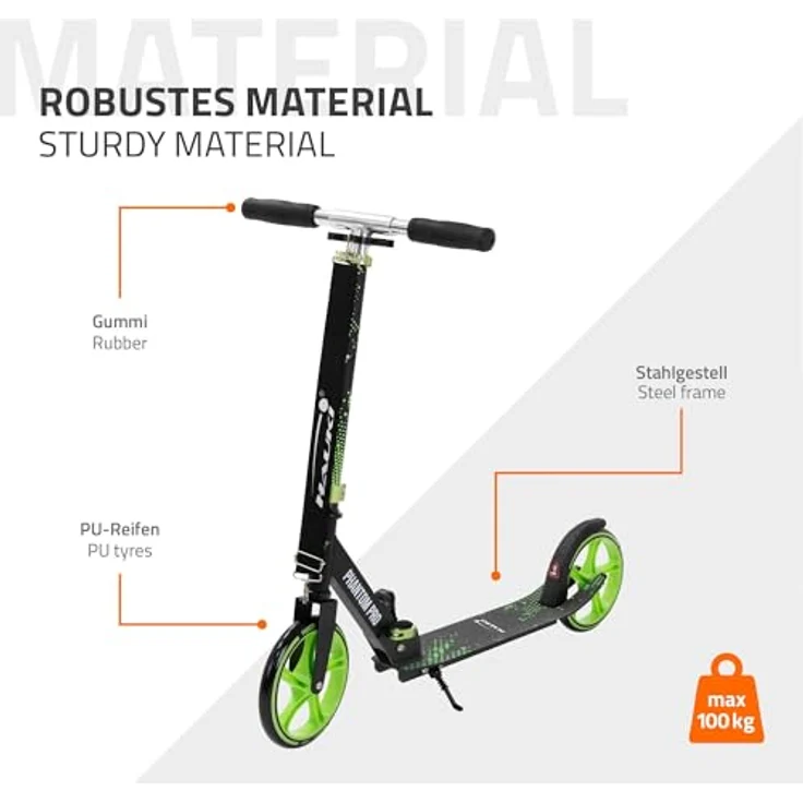 Hauki Cityroller Scooter Grün, klappbar & höhenverstellbar, XXL-Räder, Tritt-Bremse, Kick Roller für Kinder & Erwachsene bis 100kg – Bild 7