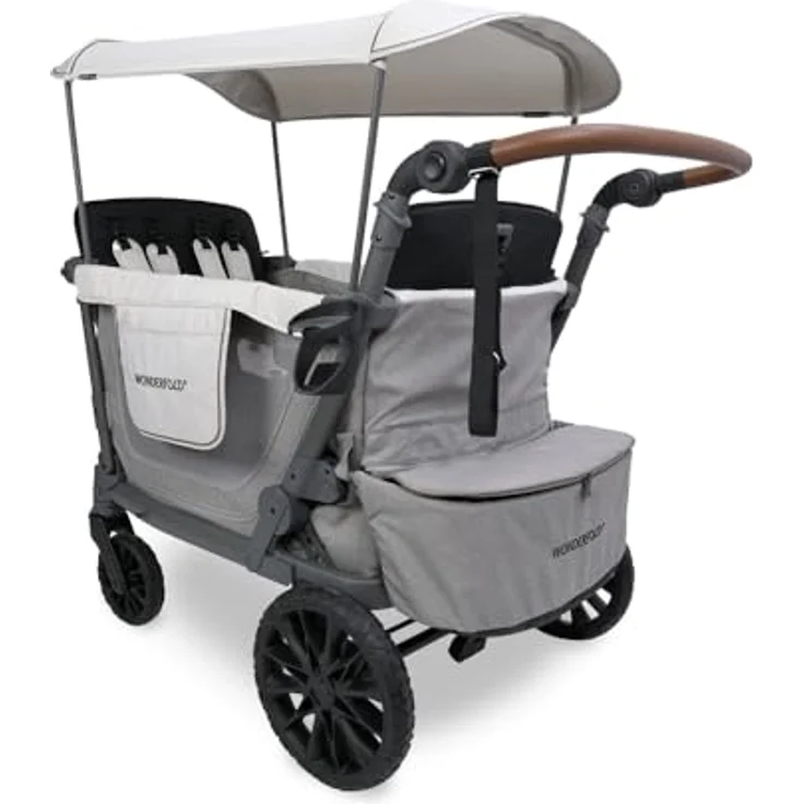 Wonderfold L4 Quad-Kinderwagen, Kompakter Bollerwagen für 4 Kinder mit seitlicher Tür, 360°-Rädern und Klappmechanismus, Grau – Bild 4