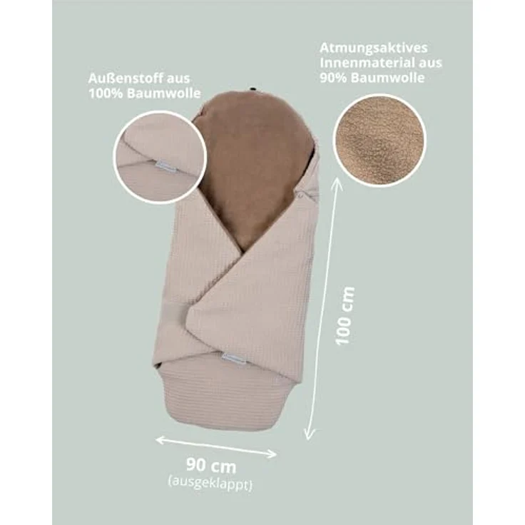 ULLENBOOM ® Einschlagdecke Babyschale, Für Winter geeignet, Sand (Made in EU) - Babydecke für Autositz (z. B. Maxi Cosi ®) oder Kinderwagen, ideale Decke für Babys – Bild 3