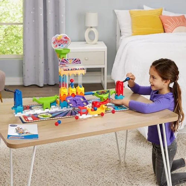 VTech Marble Rush S300, Kugelbahn für Kinder mit 2 Spielniveaus, inkl. Katapult-Challenge und Tic-Tac-Toe, farbige Aufbauanleitungen, kompatibel mit anderen Sets – Bild 4