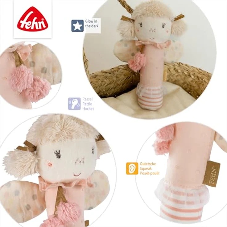 Fehn Greifling feehnLAND, Stabgreifling Fee mit Quietsche und Rassel, Glow-in-the-dark Bestickung, für Babys ab 0+ Monaten – Bild 5