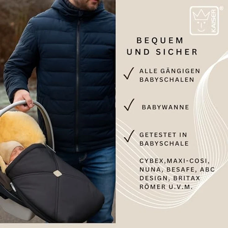 Kaiser Lammfell-Fußsack Emmy, warm und atmungsaktiv für Babyschalen & Babywannen, Salbei Green – Bild 6