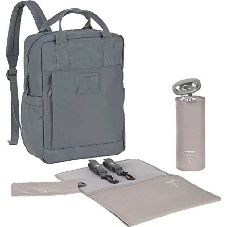 LÄSSIG Baby Wickelrucksack Wickeltasche Rucksack mit Wickelunterlage, Kinderwagenbefestigung, Flaschenhalter nachhaltig produziert/GRE Vividal Backpack anthracite – Bild 1