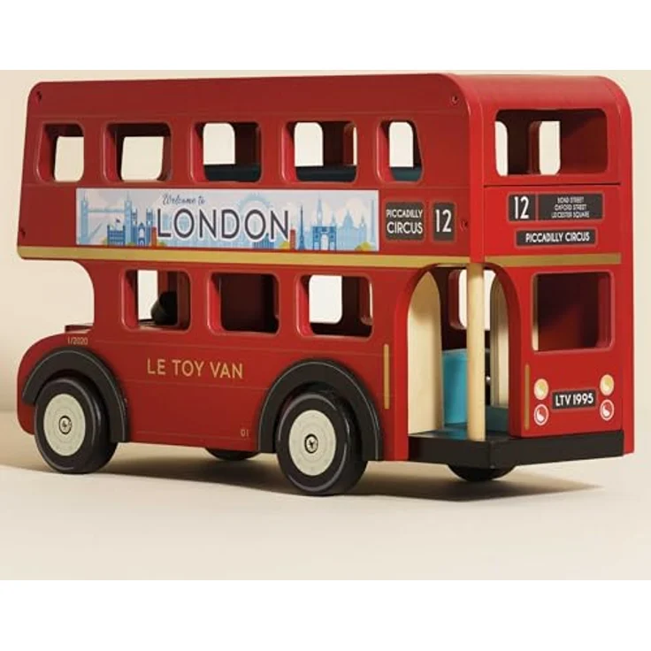 Le Toy Van London Bus, klassischer roter Doppeldecker-Bus mit Platz für 11 Budkins-Passagiere, abnehmbares Dach und Erdgeschoss – Bild 4