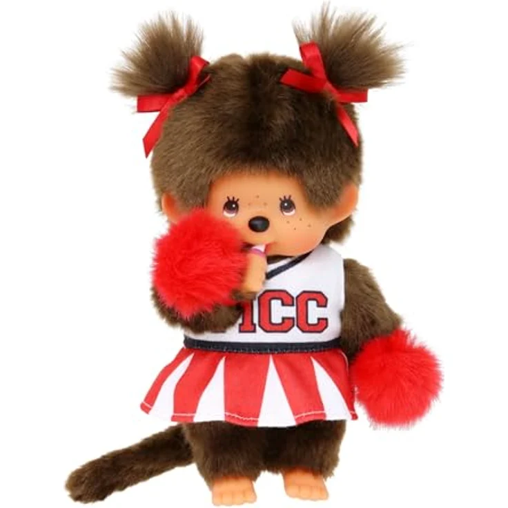 Monchhichi Plüschfigur Mädchen im Cheerleader-Kleid 20 cm Monchhichi Puppe zwei Zöpfchen, braun – Bild 2