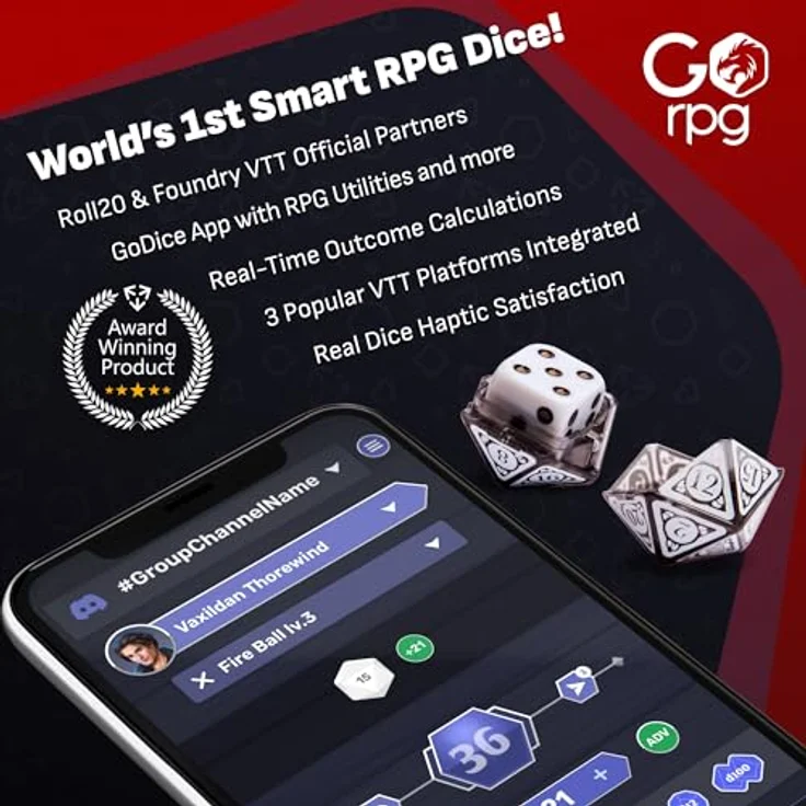 GoCube Particula GoDice D20 Connected Dice, intelligenter RPG-Würfel mit 3D-Sensoren und Bluetooth, einfarbig – Bild 2
