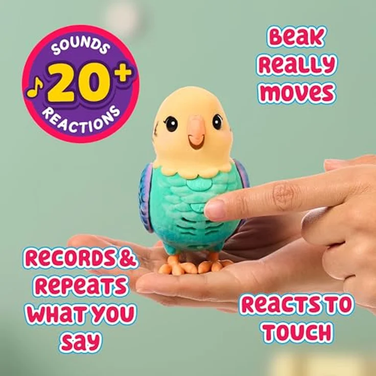 Little Live Pets My Really Real Bird Indie, Interaktives Vögelchen mit über 20 Geräuschen, Aufnahmefunktion und Käfig (25 cm) in Blau – Bild 3