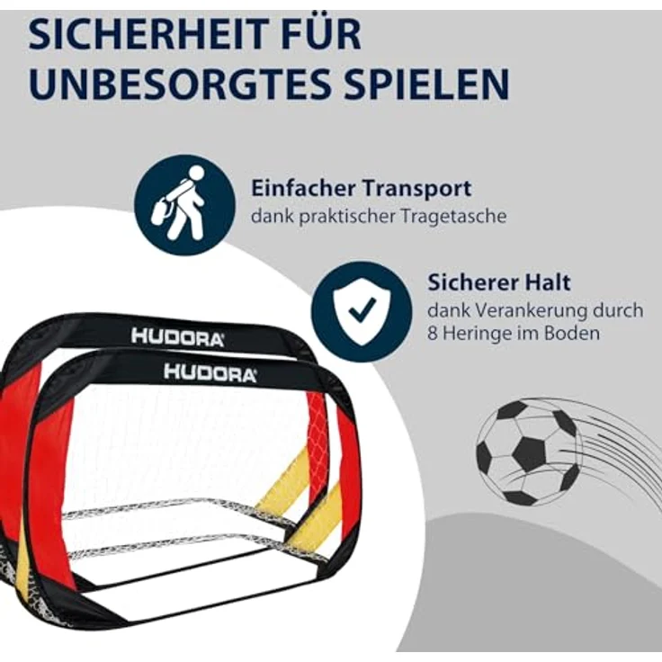 HUDORA Pop Up-Fußballtor 2er Set - Faltbare Fußballtore für Kinder & Erwachsene - 120 x 80 x 80 cm - 3-lagiges Polyesternetz – Bild 3