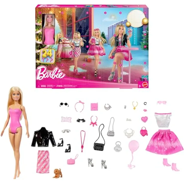 Barbie JFL63, Adventskalender mit 24 stilvollen Überraschungen für modische Looks