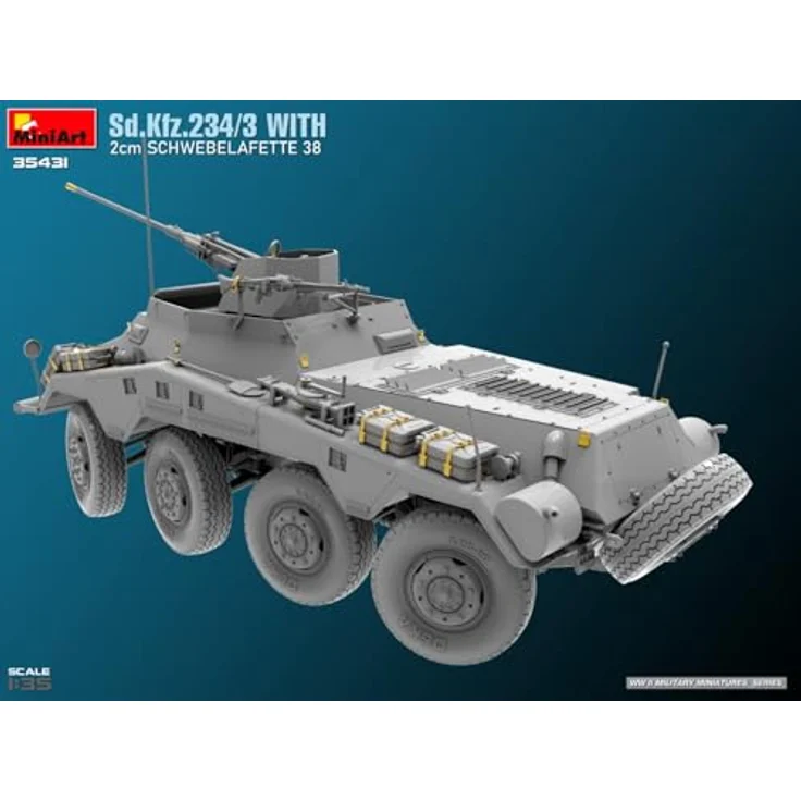 Miniart 1:35 Sd.Kfz.234/3, Modellfahrzeug mit 2 cm Lafette 38 und feinen Innendetails – Bild 5