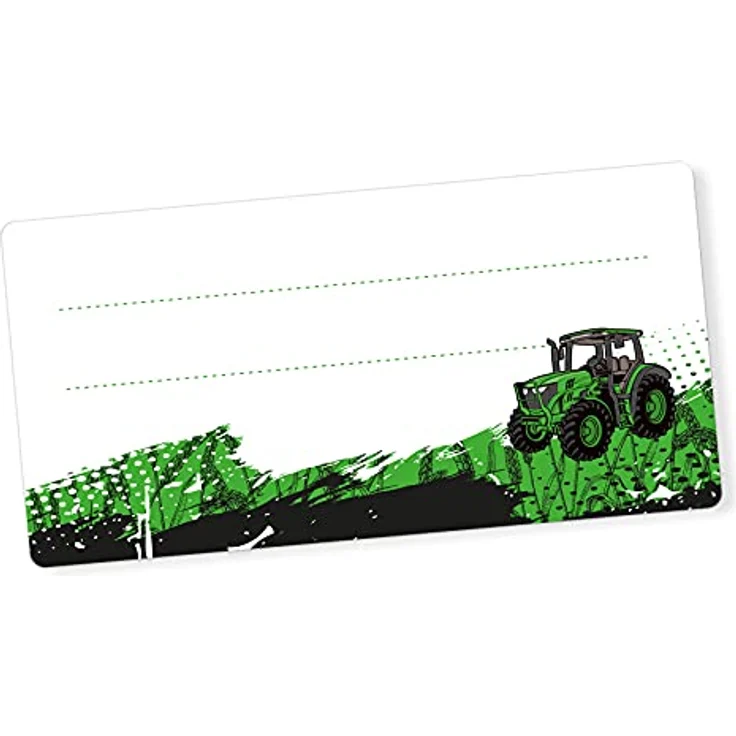 itenga 40x Buchetiketten, selbstklebende Schulheft Etiketten 9x4,5cm mit Traktor-Design, beschreibbar – Bild 1