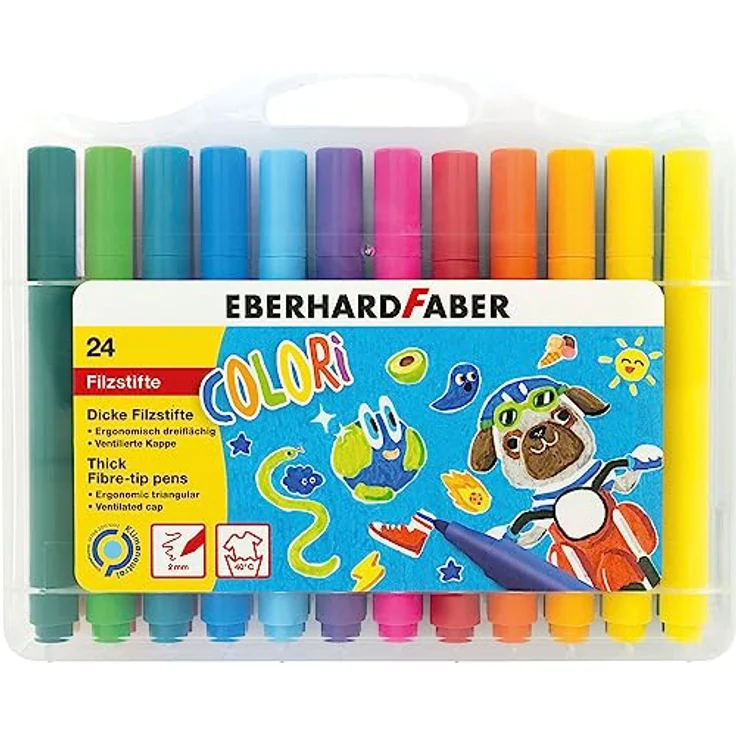 Eberhard Faber 551224 - Colori Filzstifte in 24 Farben mit 2 mm Mine, Farbstifte für flächiges Malen, Illustrieren und Kolorieren – Bild 1