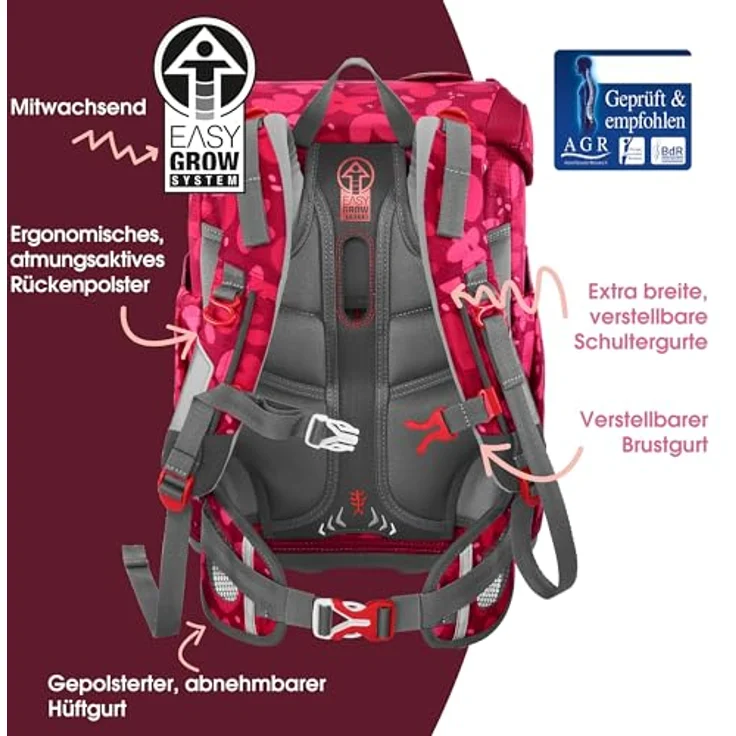 Step by Step Schulranzen-Set Cloud „Wild Horse Nora“, 5-teilig, rot, ergonomischer Tornister mit 19L, höhenverstellbar, reflektierend, inkl. Schulmaterial für Mädchen ab 1. Klasse – Bild 4