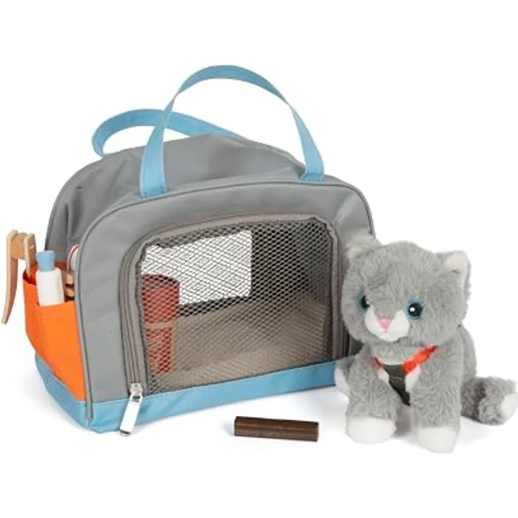 Small Foot Plüschfigur Katze mit Tasche (Set, 15-St), mit Pflege- und Tierarzt-Zubehör, Kinderzimmer Haustier-Set, realitätsnahe Tierarzt-Situationen, Katzenkissen, wiederverschließbare Leckerlies, Katzengeschirr, Transporttasche, umfangreiches Zubehör, fantasievolles Rollenspiel – Bild 2