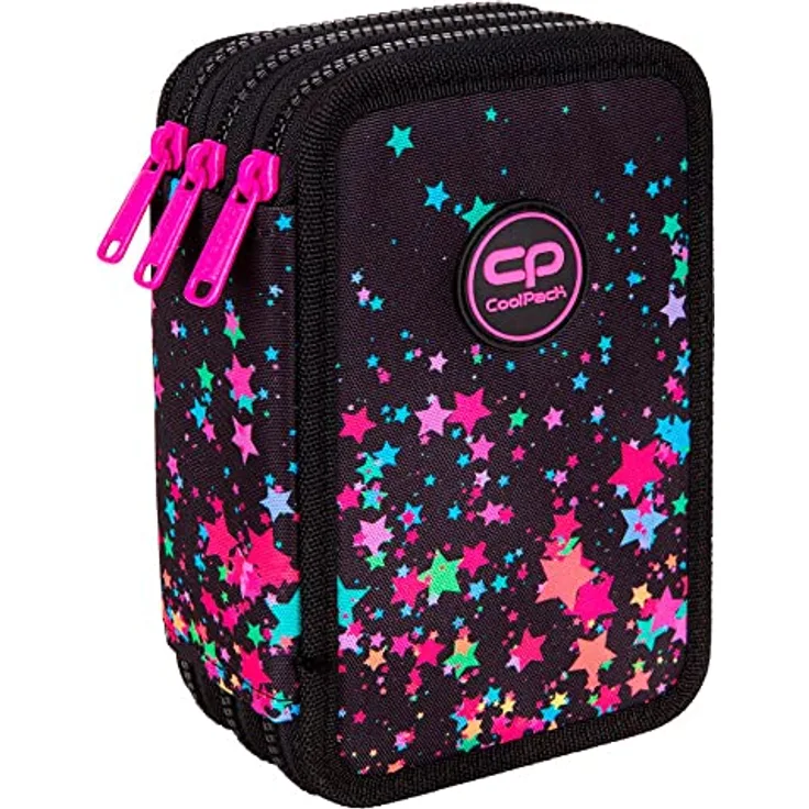 CoolPack 3-Fach Mäppchen XXL Federmappe Galaxy Schwarz, 44-teilig gefüllt, wasserabweisend mit hochwertigen Reißverschlüssen