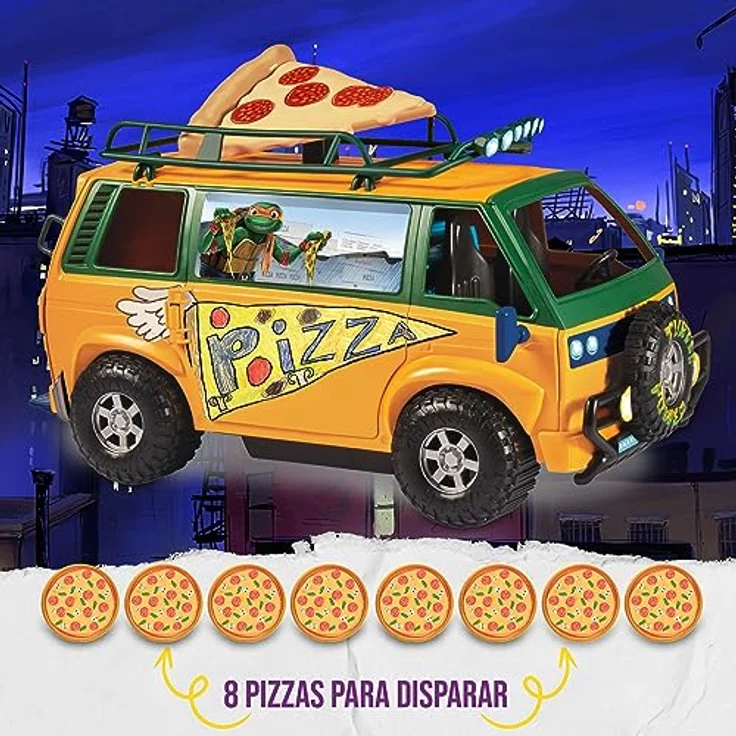 Giochi Preziosi Caravana Teenage Mutant Ninja Turtles Pizzawagen, detailreiches Fahrzeugspielzeug mit Platz für bis zu vier Figuren, beweglichen Teilen und integriertem Pizzaofen-Fach – Bild 5