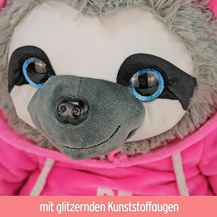 BEMIRO Faultier Kuscheltier rosa mit Pullover Be Happy - ca. 70 cm, Faultier Kuscheltier mit Pulli, Kletthände zum anhängen, Plüschtier Faultier mit Hoodie – Bild 4