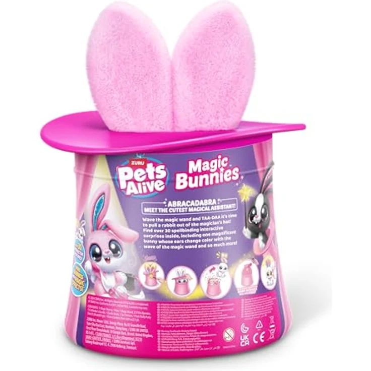 ZURU Pet's Alive Magic Bunny Surprise, interaktives Funktionsplüsch mit über 20 Zauberfunktionen, schwarz/rosa/weiß – Bild 4