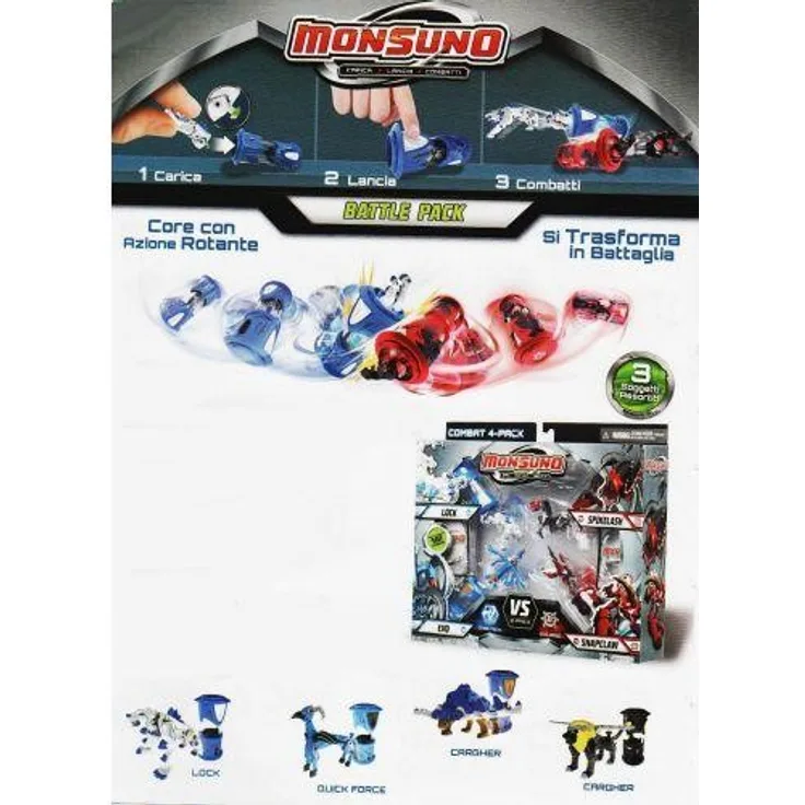 Giochi Preziosi MONSUNO - Core Combat 4-Pack Wave #2, Figuren Lock, Quickforce, Moonfire und Poisonwing, 12 Spielkarten, 4 Cores in Blau und Rot