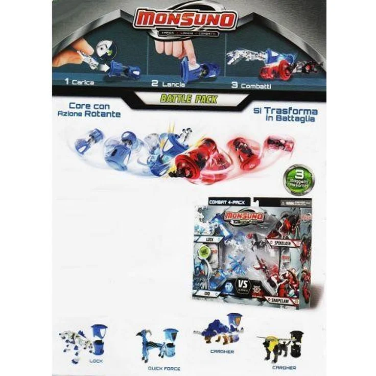 Giochi Preziosi MONSUNO - Core Combat 4-Pack Wave #2, Figuren Lock, Quickforce, Moonfire und Poisonwing, 12 Spielkarten, 4 Cores in Blau und Rot