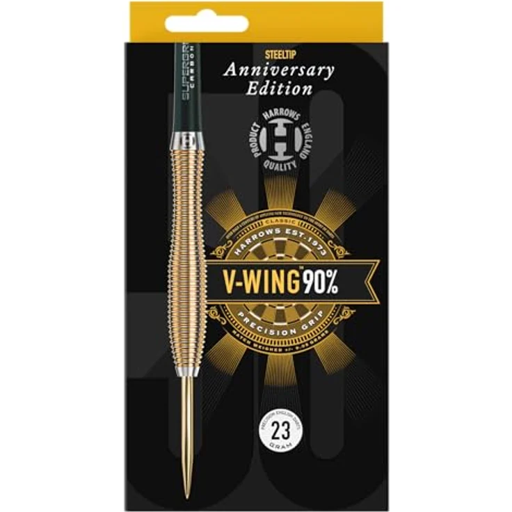 Harrows V-Wing 90% Tungsten Steel Tip Darts Set, 21g mit gebogenem 'V-Wing' Barrel, Midi Supergrip Carbon Schäfte & Anniversary 100 Mikron Flights – Bild 4