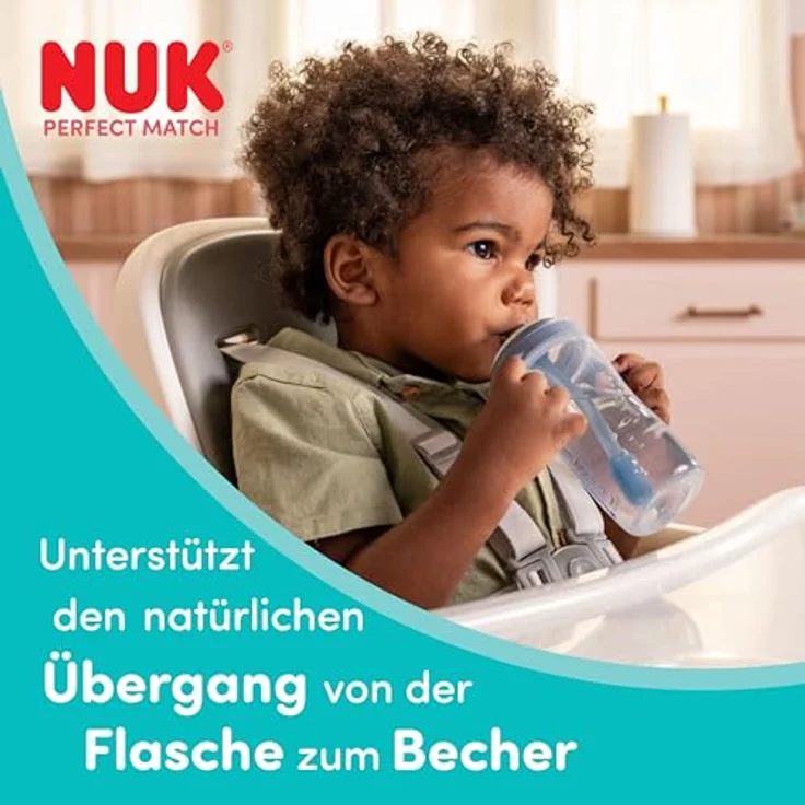 NUK Perfect Match Trinklernflasche mit Strohhalm, 150 ml, Auslaufsicher, rutschfeste Griffe, rosa, für 8+ Monate – Bild 2