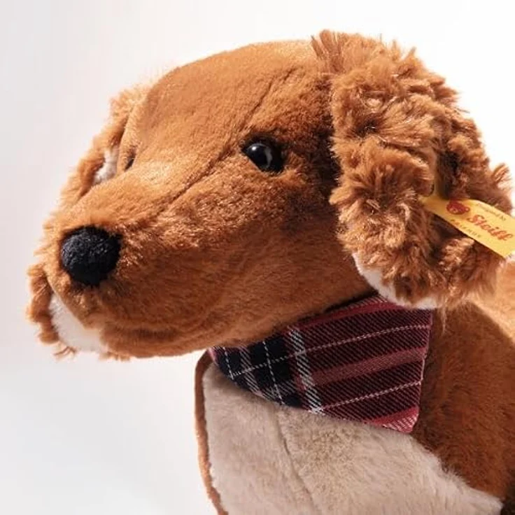 Steiff Dackel Waldi, Stehendes Kuscheltier aus Plüsch, 30 cm groß, braun, mit Knopf im Ohr – Bild 4